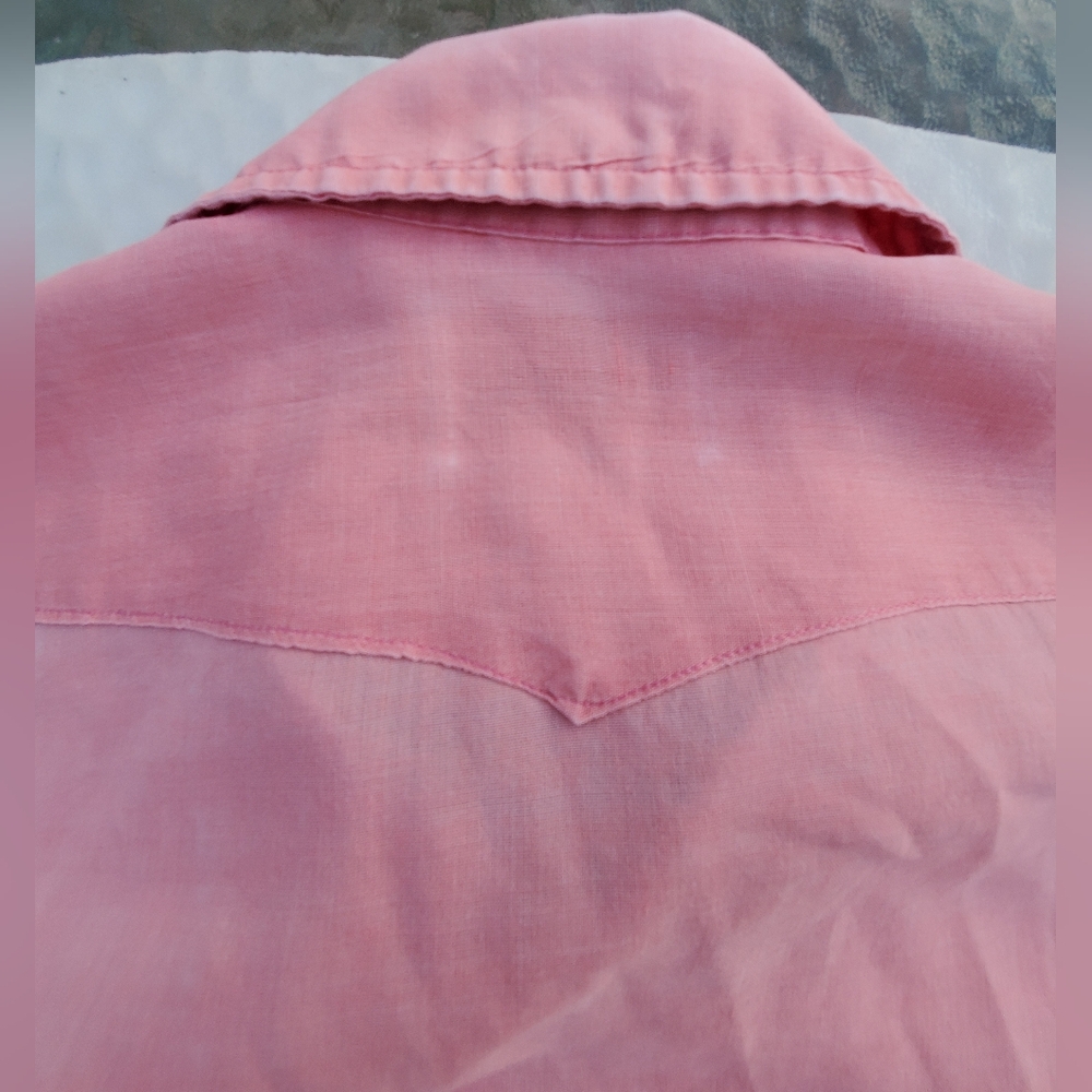 VINTAGE BRONCO WESTERN WEAR PINK DISTRESSED LONG SLEEVE PEARL SNAP - Picture 11 of 13